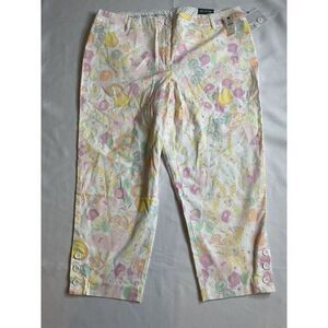 Talbots Perfect Crop Pants Abstract Pastel Floral 16p Cotton Spandex Chino Style